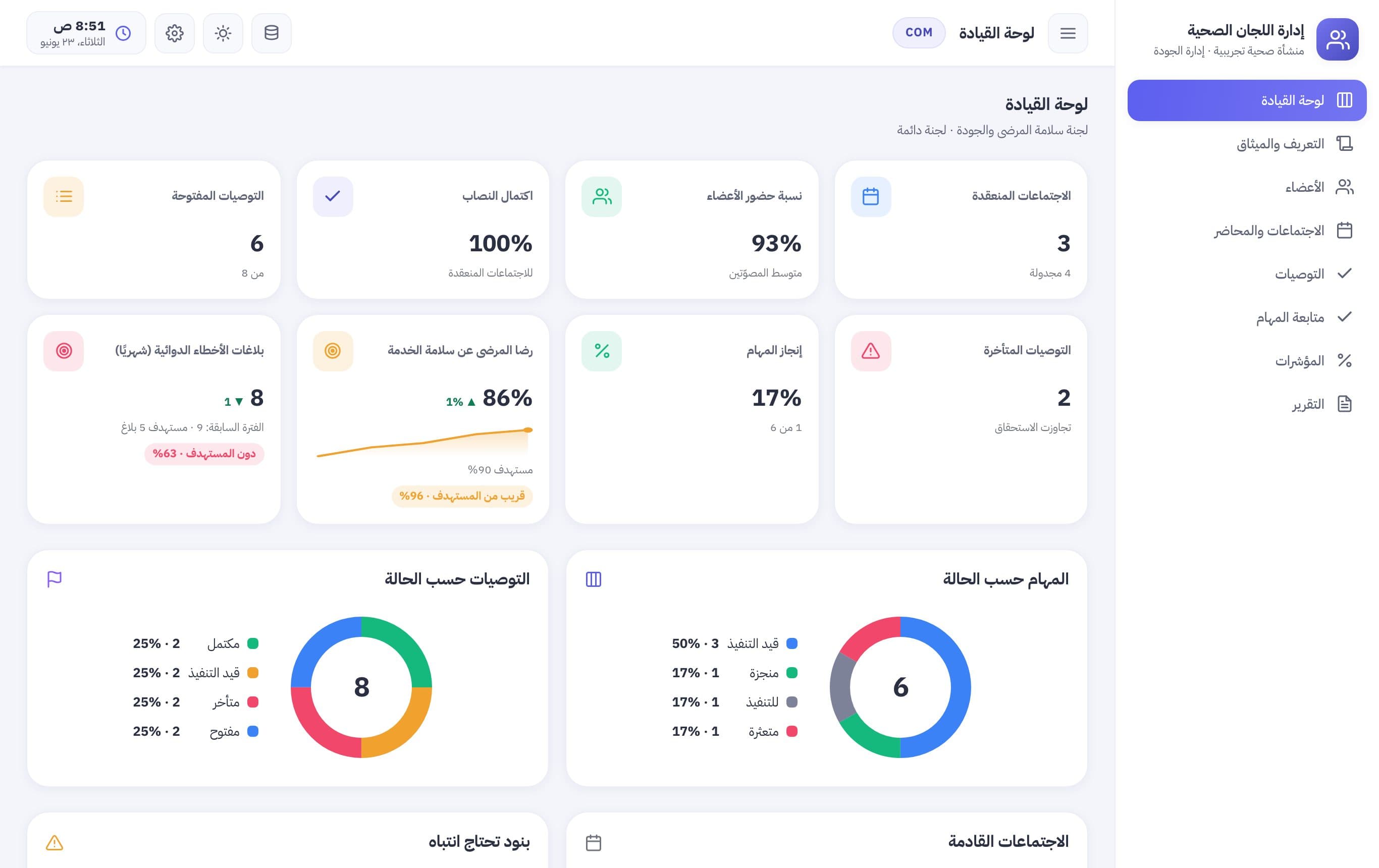 إدارة اللجان الصحية — لوحة القيادة